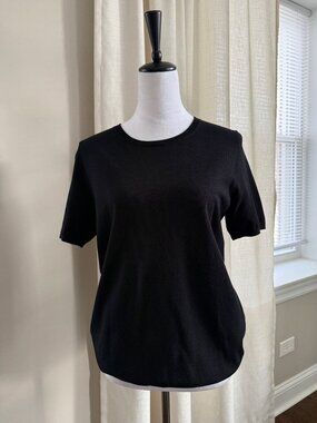 Ann Taylor Petite Black Short Sleeve Knit Top | Classic Minimalist Tee